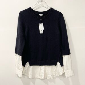 SOH Knit Silk Shirt Insert Sweater Wool Cashmere Silk Woven in Midnight Large